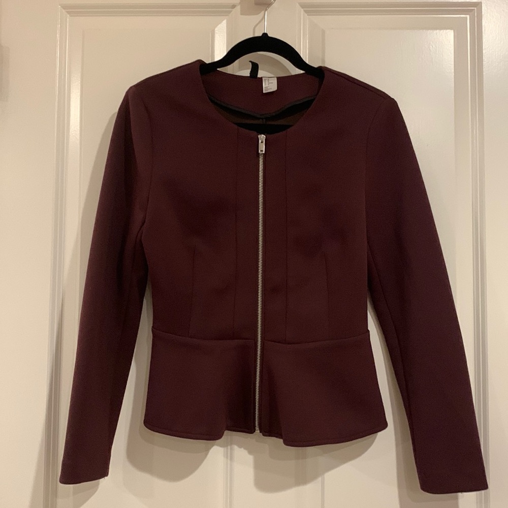 Maroon/burgundy peplum blazer jacket